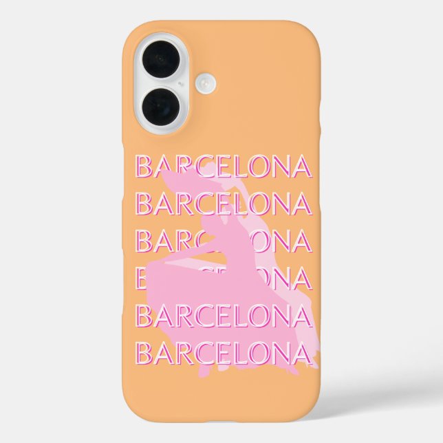 Funda iPhone 16 Barcelona Travel Art, España, Naranja, Rosa (Reverso )