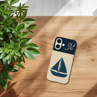barco de vela azul marino y hogar costero monogram