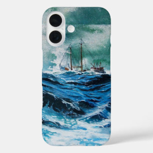 Funda iPhone 16 Barco en el mar en tormenta / Azul marino