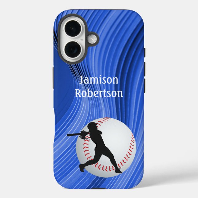 Funda iPhone 16 Baseball with Player and Ball personalize (Reverso )