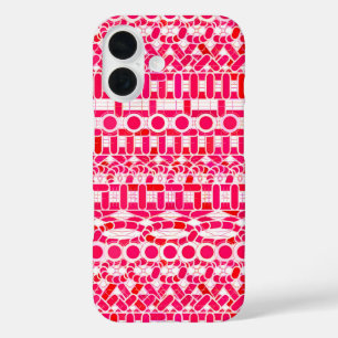 Funda iPhone 16 Batik tribal - rojo intenso, granate y blanco