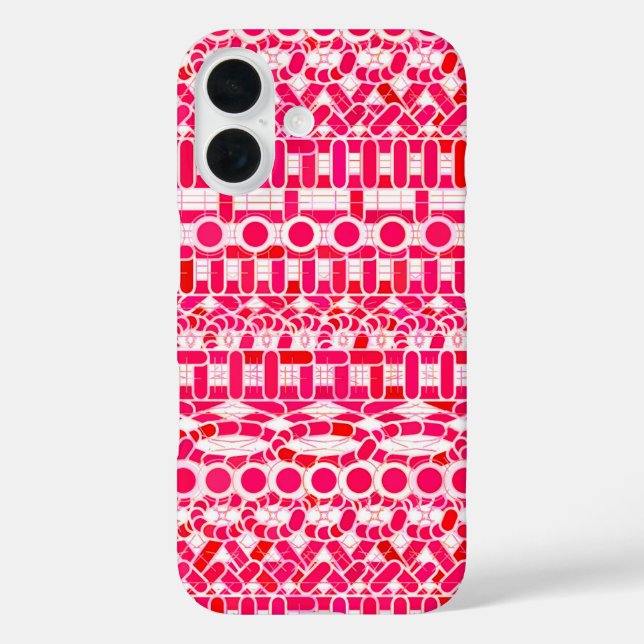 Funda iPhone 16 Batik tribal - rojo profundo, marrón y blanco (Reverso )
