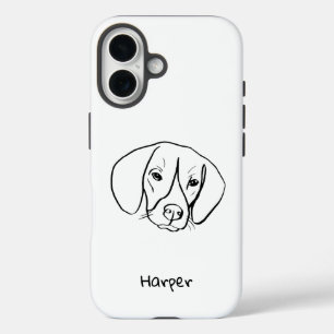 Funda iPhone 16 Beagle Bliss: Personalizable Line Art Phone Case