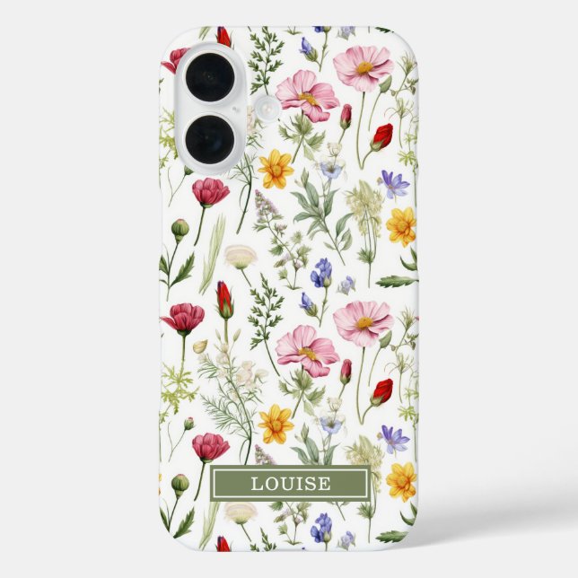 Funda iPhone 16 Beautiful Botanical Wildflowers Name (Reverso )