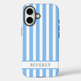 Funda iPhone 16 Beautiful Light Blue Striped Personalized