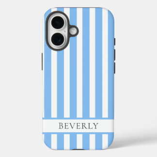 Funda iPhone 16 Beautiful Light Blue Striped Personalized