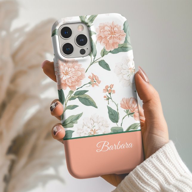 Funda iPhone 16 Beautiful Peach Floral Personalized Name (Subido por el creador)