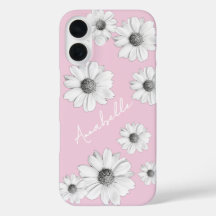 Beautiful White Daisies on soft pink and your name