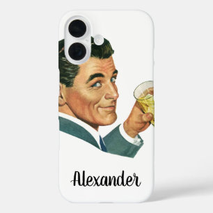 Funda iPhone 16 Bebidas Cócteles Vintage, Hombre Bebiendo Bebidas