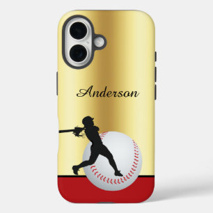 Funda iPhone 16 Béisbol personalizado con nombre Elegante