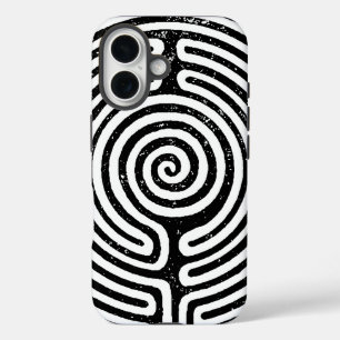 Funda iPhone 16 Bella Artes del laberinto del círculo negro