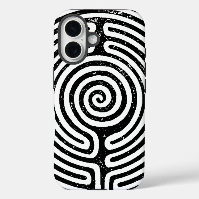 Funda iPhone 16 Bella Artes del laberinto del círculo negro (Reverso )