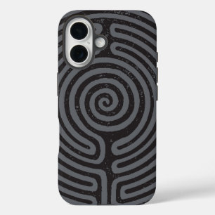Funda iPhone 16 Bella Artes del laberinto del círculo negro (gris)