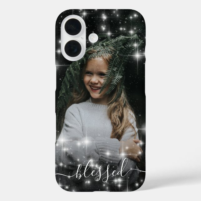 Funda iPhone 16 Bendición de tu foto rodeada de estrellas de espum (Reverso )