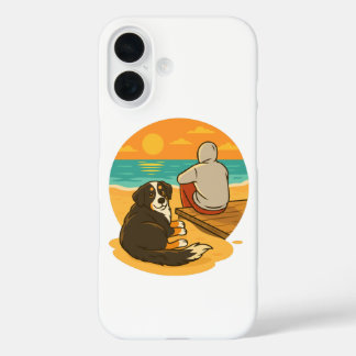 Funda iPhone 16 Bernese Mountain Dog Sunset Beach Companion