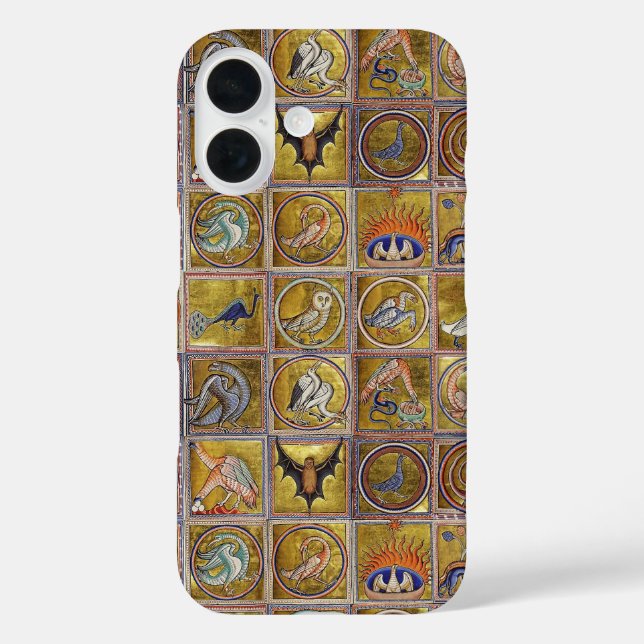 FUNDA iPhone 16 BESTIARIO MEDIEVAL, ANIMALES FANTÁSTICOS, AZUL ROJ (Reverso )