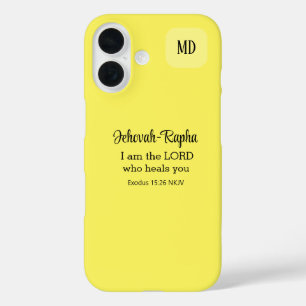 Funda iPhone 16 Biblia cristiana versus Monograma amarillo