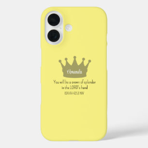 Funda iPhone 16 Biblia de la Corona versus fe cristiana luz amaril