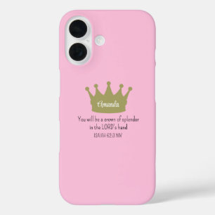 Funda iPhone 16 Biblia de la Corona versus fe cristiana luz rosada