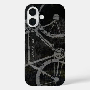 Funda iPhone 16 bicicleta gris sobre negro