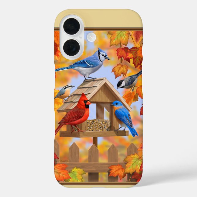 Funda iPhone 16 Birds and Birdfeeder Autumn Gold (Reverso )