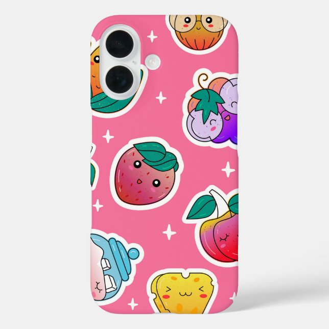 Funda iPhone 16 Bites de pegatina - Personalizado de frutas y aper (Reverso )