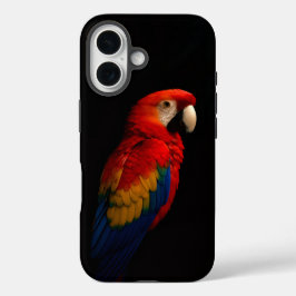 Funda iPhone 16 Black 4 Luxe iPhone 16 Funda-Mate, Scarlet Parrot