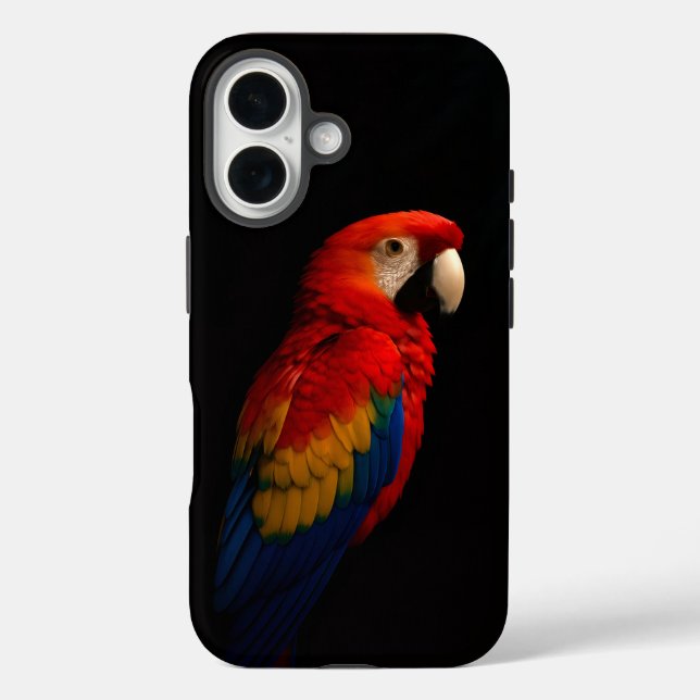 Funda iPhone 16 Black 4 Luxe iPhone 16 Funda-Mate, Scarlet Parrot (Reverso )
