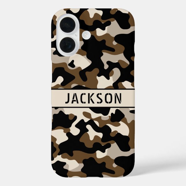 Funda iPhone 16 Black and Brown Camouflage Personalized (Reverso )