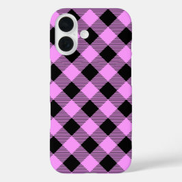Funda iPhone 16 Black and Coral Checked