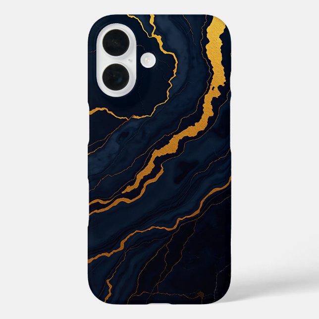 Funda iPhone 16 Black and Gold Marble-Inspired Phone Case (Reverso )