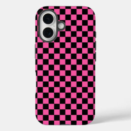 Funda iPhone 16 Black and pink checkerboard pattern