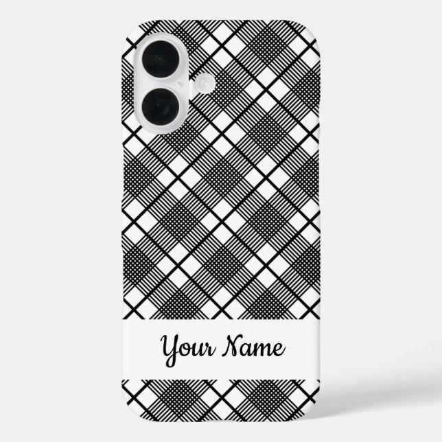 Funda iPhone 16 Black and White Classic Plaid Pattern Editable (Reverso )