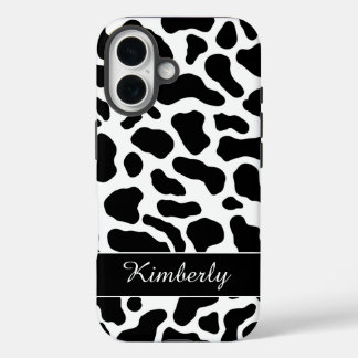 Funda iPhone 16 Black and White Cow Print 