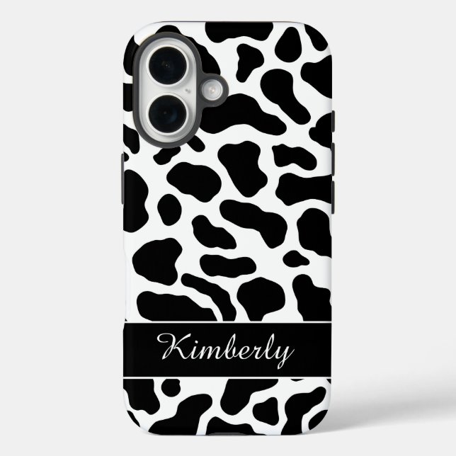 Funda iPhone 16 Black and White Cow Print  (Reverso )