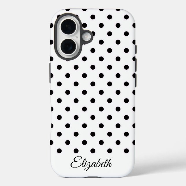 Funda iPhone 16 Black and White Polka Dot Personalized Name (Reverso )