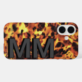 Funda iPhone 16 Black Dark Gray Monogramed Tortoiseshell