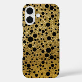 Funda iPhone 16 Black Dots Faux Gold