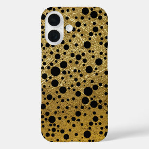 Funda iPhone 16 Black Dots Faux Gold
