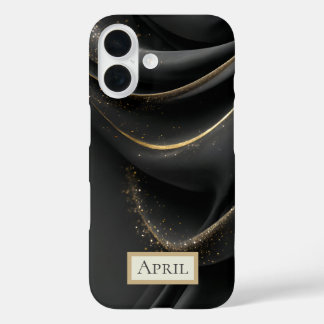 Funda iPhone 16 Black Fabric with Shimmering Gold