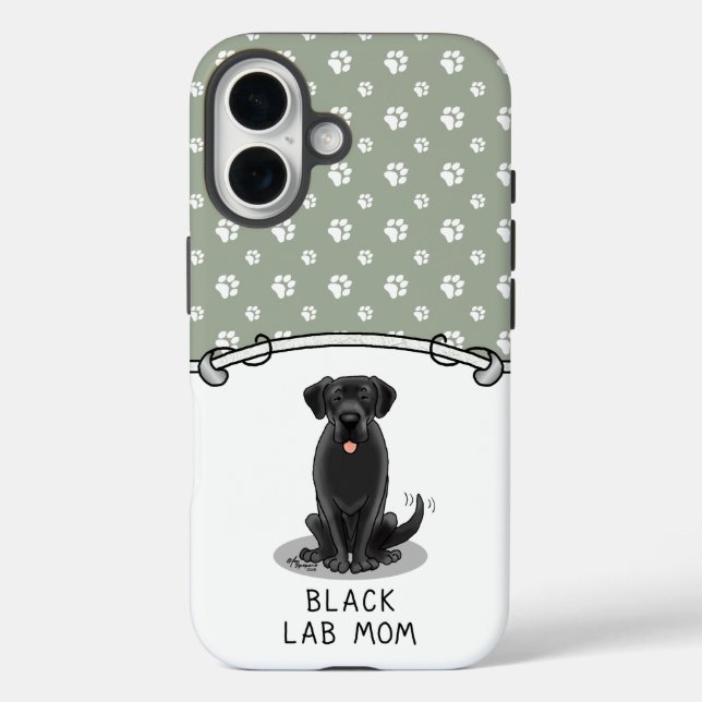 Funda iPhone 16 Black Lab Mom (Labrador Retriever Mom) (Reverso )