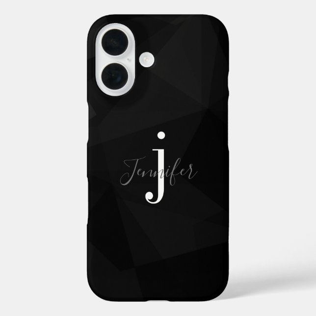 Funda iPhone 16 Black Modern Classy Custom Name Monograma Iniciale (Reverso )