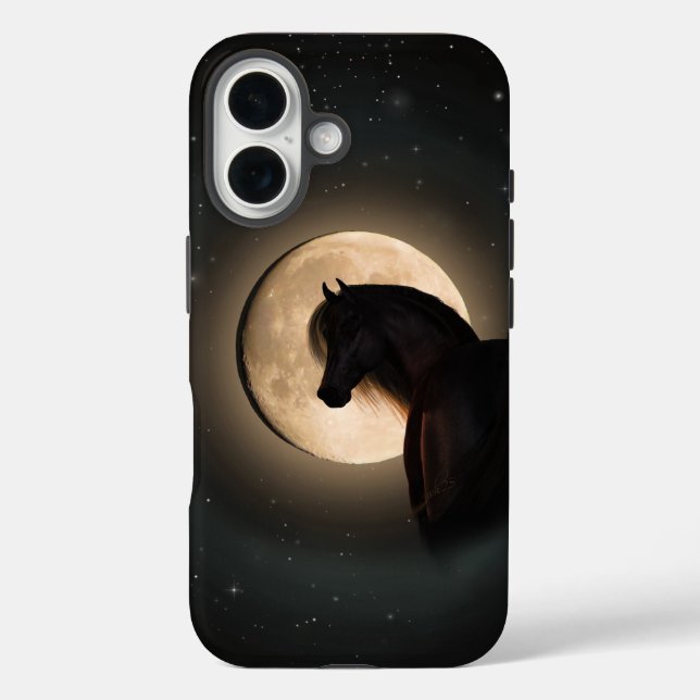 Funda iPhone 16 Black Moon Shine Horse Phone Case (Reverso )