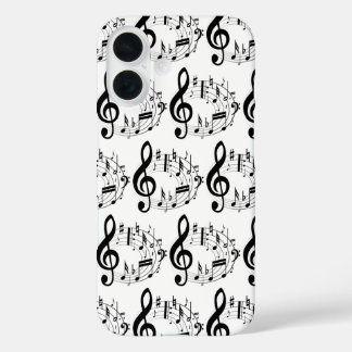 Funda iPhone 16 Black Musical Notes in Oval Shape Pattern