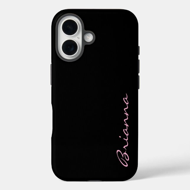 Funda iPhone 16 Black Personalized Name Pink Text  (Reverso )