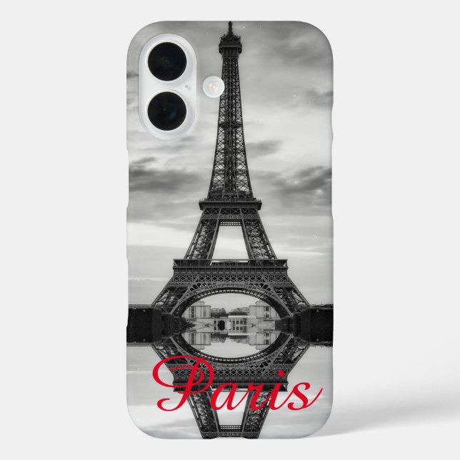 Funda iPhone 16 Black White Eiffel Tower Paris Love City Travel (Reverso )