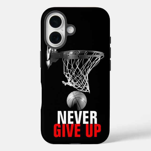 Funda iPhone 16 Black White Never Give Up Success Basketball (Reverso )