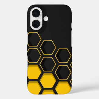 Funda iPhone 16 Black & Yellow Golden Honeycomb Geometric Phone Ca