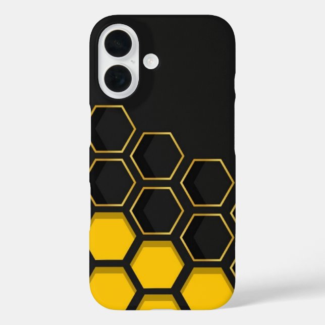 Funda iPhone 16 Black & Yellow Golden Honeycomb Geometric Phone Ca (Reverso )