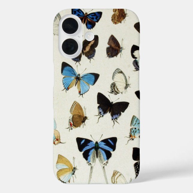 Funda iPhone 16 BLANCO NEGRO BLANCO AZUL BUTTERFLIES Belleza Natur (Reverso )